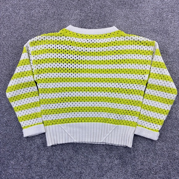 Tribal Crochet Sweater Women's Large Lime Green White Striped Open Knit - Picture 4 of 5
